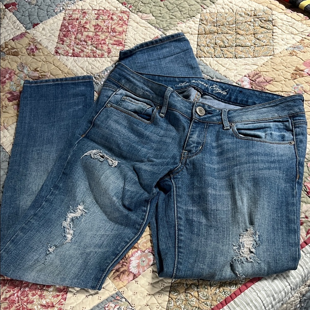 American Eagle Outfitters Blue Distressed Skinny Jeans size 6 Reg